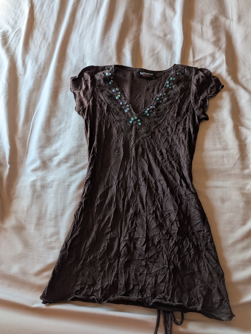 Desigual Brown Embellished V-Neck Tunic Top